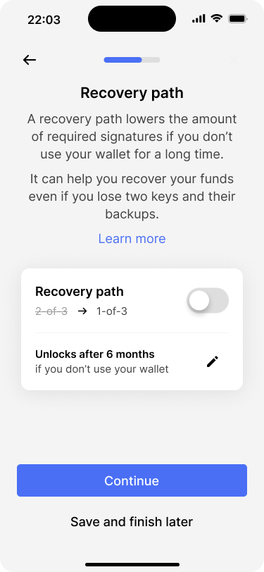 Screen showing a disabled recovery path.